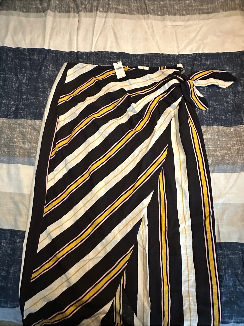 Banana Republic Black, White & Yellow Striped Wrap Skirt